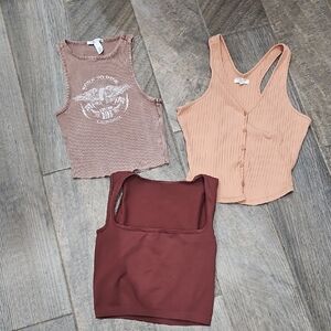 Set Of 3 Women's Tank Tops - Brown and Tan Size Med/lg